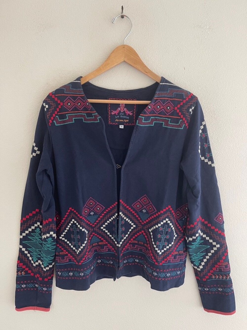 JOHNNY WAS Midnight Blue Aztec Embroidered Jacket: Size Medium; Pit to Pit is 21